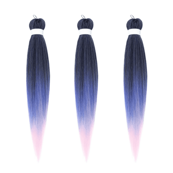 Ombre Blue Pink Hair Extensions, 26 Inch 3 Packs Braiding Hair Pre Stretched Purple Yaki Braiding Hair Synthetic Hair Colored Braiding Hair Crochet Hair