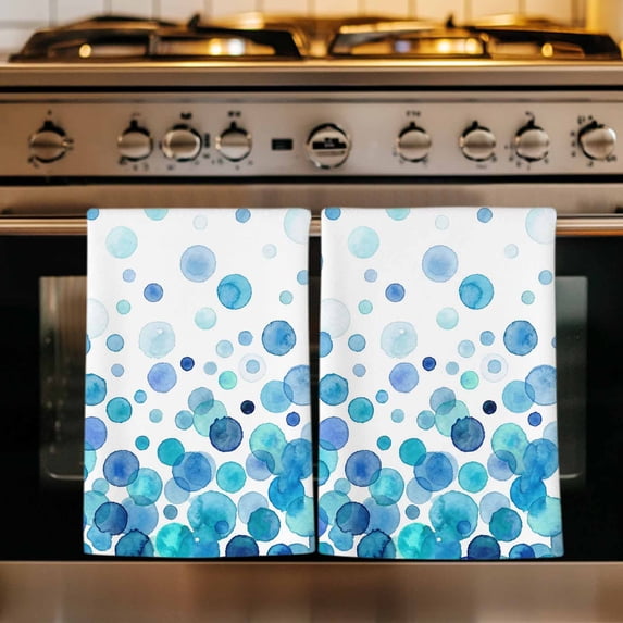 Ombre Blue Polka Dot Kitchen Towels Set of 1, Abstract Watercolor Geometric Gradient Absorbent Dish Towels for Kitchen, Microfiber Hand Towel, Quick Drying Tea Towel for Cleaning Dishcloths