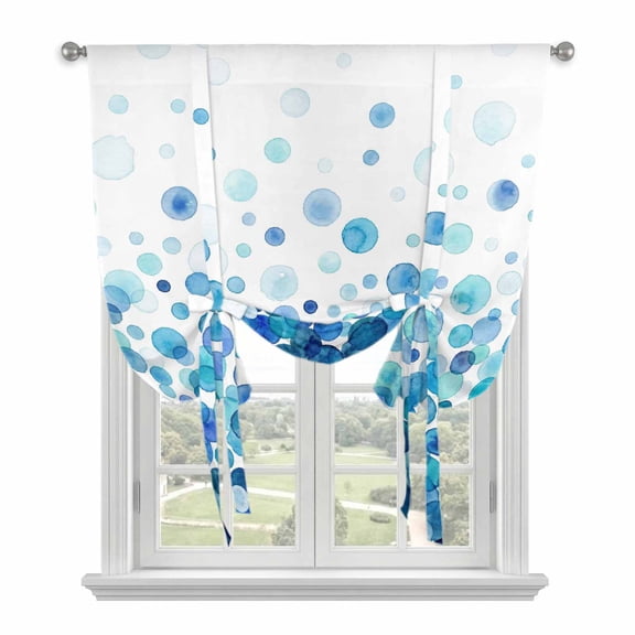 Ombre Blue Polka Dot Tie Up Curtains for Window, Thermal Insulated Balloon Shade Adjustable Rod Pocket Curtains Valance Panels for Kitchen Bathroom Cafe 34 x 45 Abstract Watercolor Geometric Gradient