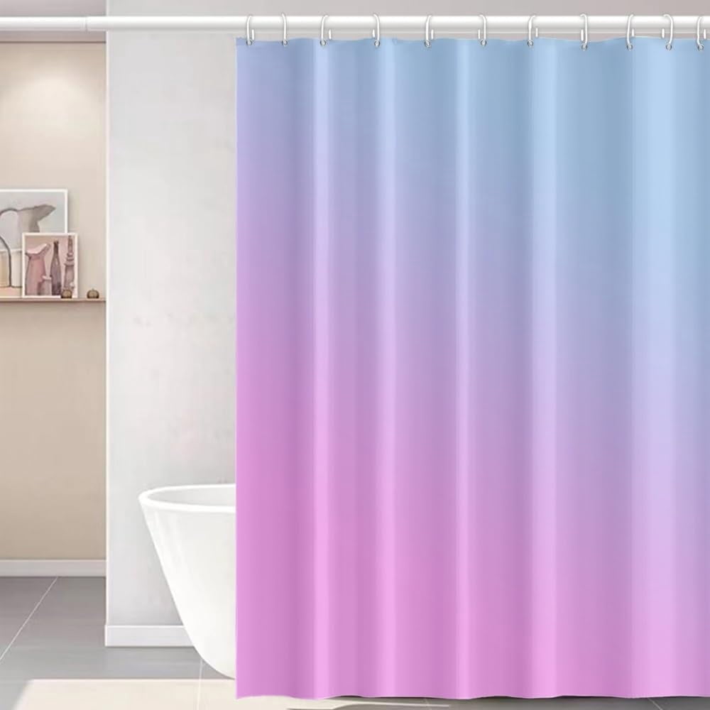 Ombre Blue Purple Shower Curtain Set with Hooks Modern Gradient Pink Shower Curtains for Bathroom Hotel Dorm Solid Boho Waterproof Fabric Shower Curtain 84x72inches
