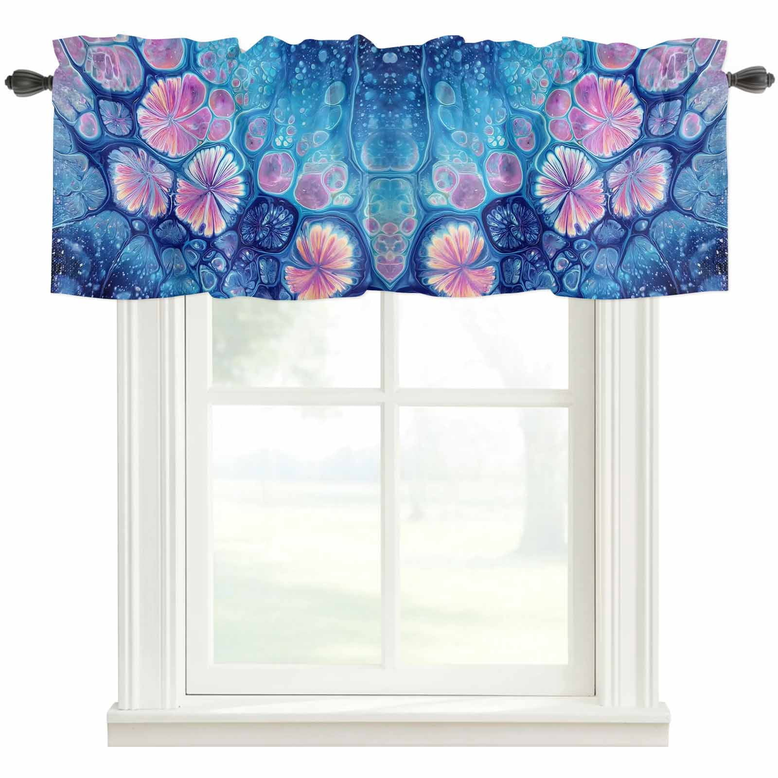 Ombre Blue Rod Pocket Curtain Valance, Modern Abstract Fluid Art ...