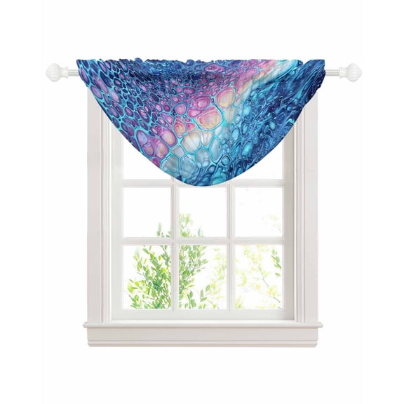 Ombre Blue Sheer Waterfall Valance Curtains for Window, Gradient Abstract Fluid Art Rod Pocket Sheer Topper Swag Curtains for Living Room, Kitchen 38.5"W x 47.2"L, 1 Panel