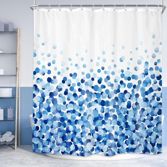 Ombre Blue Shower Curtain 72Wx72H Inch Modern Geometric Abstract Watercolor Polka Dots Light Blue Navy Minimalist Bathroom Decor Fabric Polyester Waterproof 12 Pack Hooks