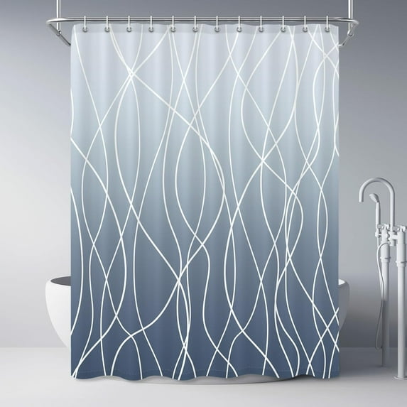 Ombre Blue Shower Curtain for Bathroom with Hooks,White Shower Curtain Set,Stripe Bath Curtains Decorative Shower Curtains Water Repellent Washable, 72x84