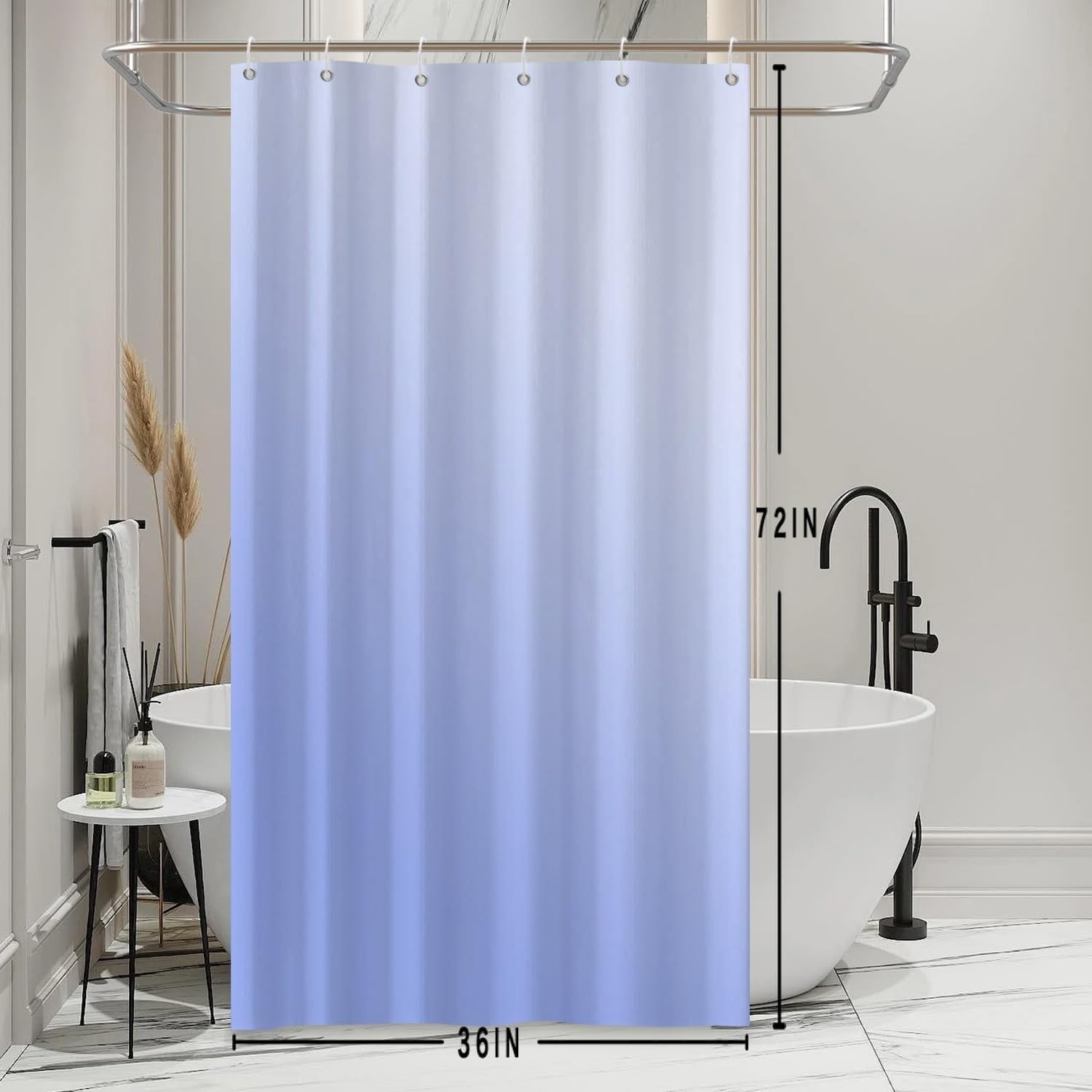 Ombre Blue Shower Curtain Set with Hooks Modern Gradient Light Blue Shower Curtains for Bathroom Stall RV Solid Boho Waterproof Fabric Shower Curtain 36x72inches
