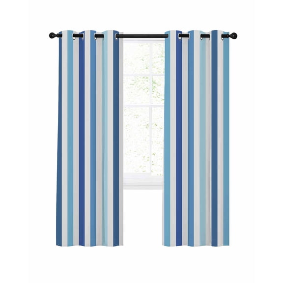 Ombre Blue Stripes Blackout Curtains for Bedroom Living Room, Minimalist Abstract Vertical Striped 54 In Long Thermal Insulated Room Darkening Drapes Grommet Window Treatments, 42 x 54 In