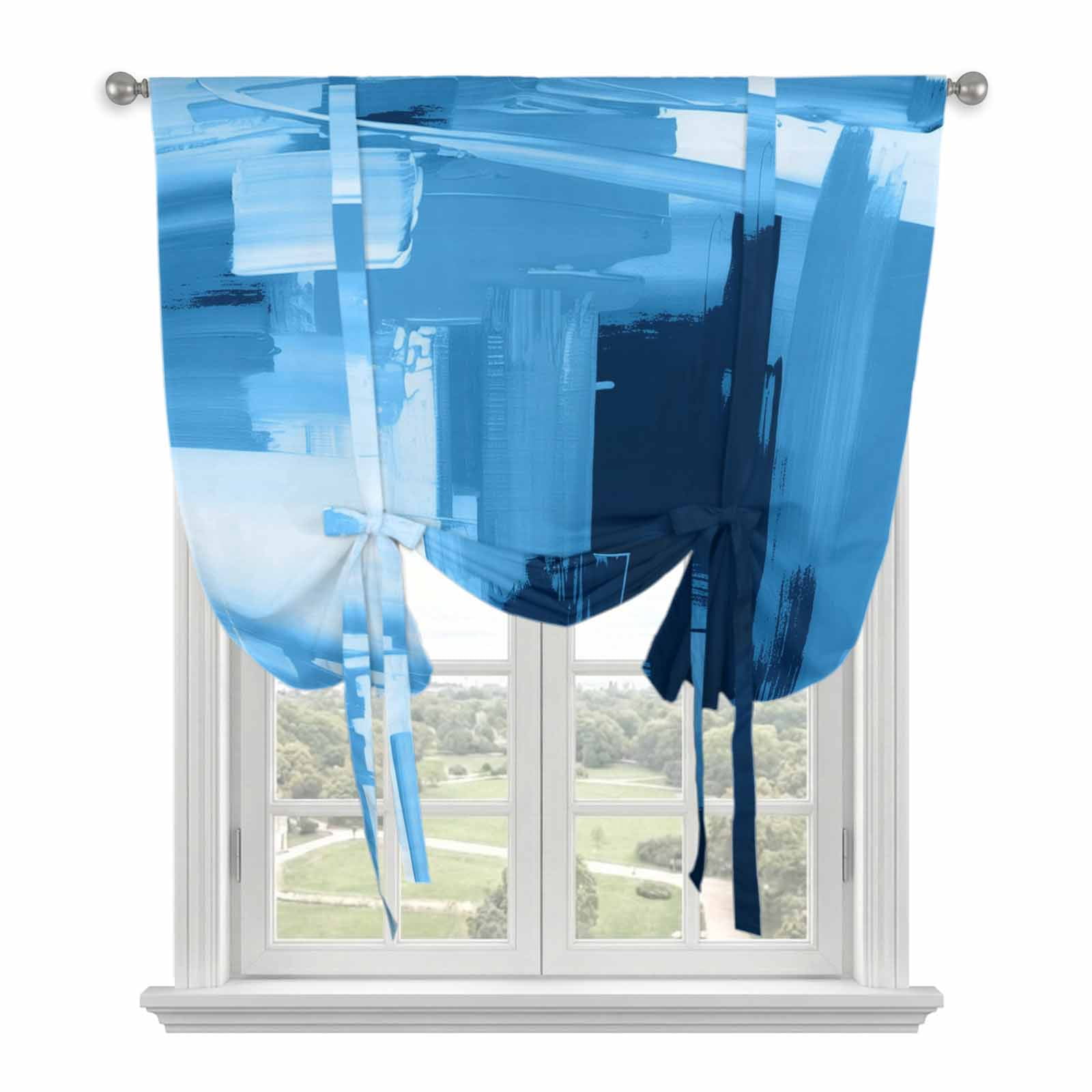 Ombre Blue Tie Up Curtains for Windows, Balloon Window Shades, Modern ...