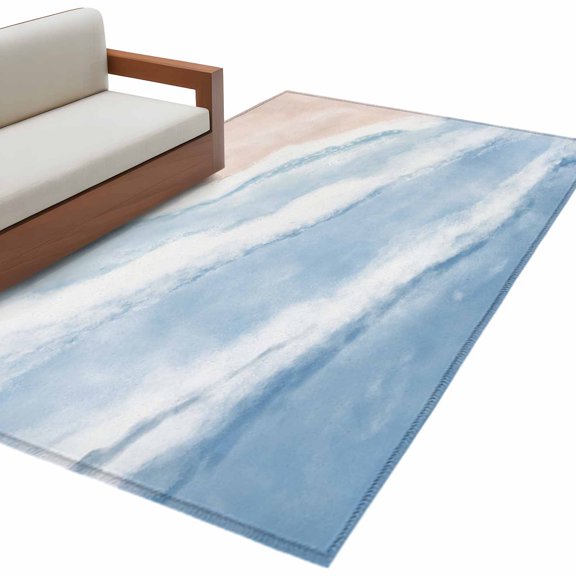 Ombre Blue Waves Area Rug 4x6 Washable Rug Non Slip Gradient Coastal Beach Sandy Ocean Large Area Rug Indoor Floor Carpet for Entryway Bedroom Kitchen Living Room Home Office Dining Room Nursery