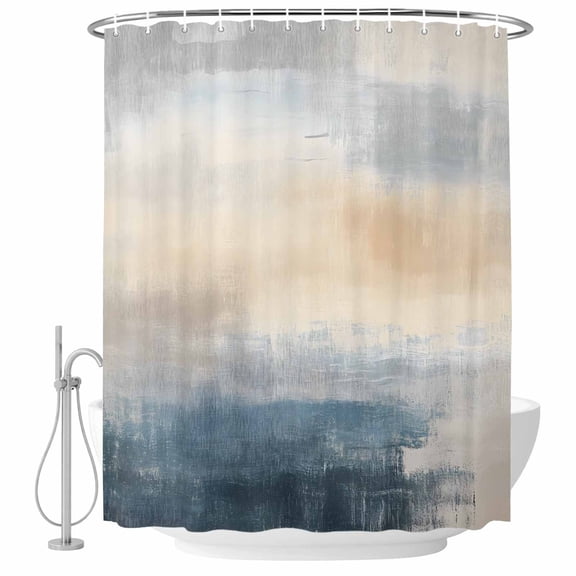 Ombre Blue off White Oil Painting Fabric Shower Curtain Abstract Art Washable Shower Curtains for Bathroom, Waterproof Bath Curtain with Hooks Home Decor 36x72in