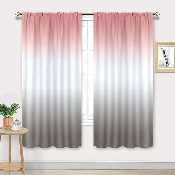 Ombre Blush Pink and Gray Curtains Rod Pocket 42W x 63L Inch Gradient Peach Pale Color for Women Baby Teen Girls Bedroom Decor Art Printed Living Room Window Drapes Treatment Fabric 2 Panels