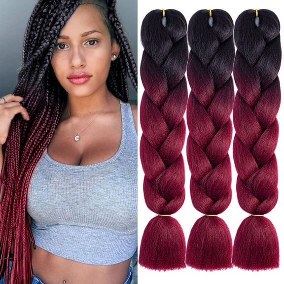 Ombre Braiding Hair Extensions 24 Inch 3 Packs Synthetic Jumbo Braiding Hair High Temperature Twist Crochet Braids Hair for Women