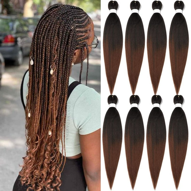 Ombre Braiding Hair Pre Stretched 30 Inch Braiding Hair 8 Packs Pre Stretched Braiding Hair Extensions Natural Hot Water Setting Braiding Hair Soft Yaki Braiding Hair 30 Inch Pack of 8 1B 30 Walmart.c...