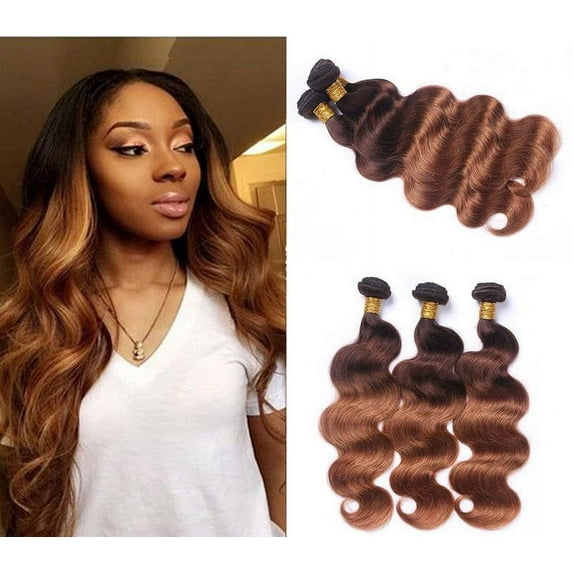 Ombre Brazilian Body Wave Hair T4/30 Medium Brown/Medium Auburn 3 Bundles Brazilian Remy Virgin Human Hair Weave Bundles 100% Unprocessed Body Wave Human Hair Extensions 18"20"20"