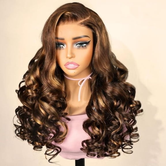 Loose Body Wavy, Glueless 6X5 HD Lace, 200 Density Body Wave Human Hair Wig, Ombre Brown Blonde 4/27# 26inch