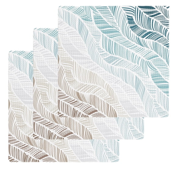 Ombre Brown Blue Kitchen Dish Towels for Drying Dishes Set of 3, Summer Coastal Ocean Sea Beach Wave Waffle Weave Microfiber Hand Tea Bathroom Towels Quick Dry & Absorbent Towel 12x12