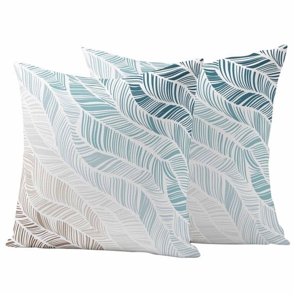 Ombre Brown Blue Outdoor Waterproof Pillow Covers, Summer Coastal Ocean Sea Beach Wave Decorative Square Throw Pillowcase Sofa Cushion Sham for Patio/Couch/Chair, 16"x16" 2 Pack