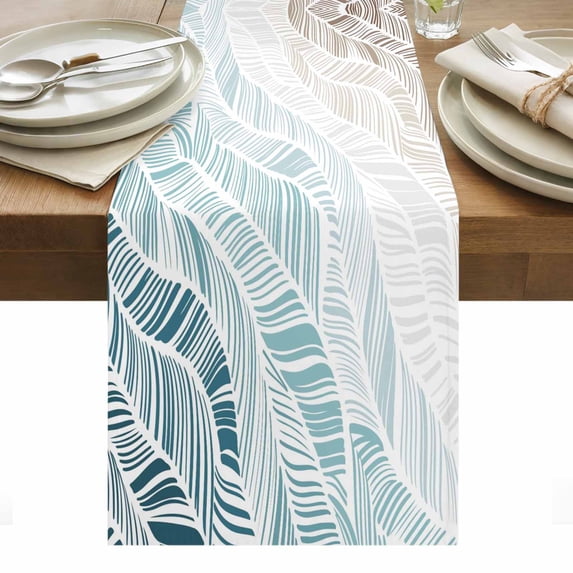 Ombre Brown Blue Table Runner - 70 Inch Long, Kitchen Dining Table Runner Dresser Scarves, Summer Coastal Ocean Sea Beach Wave Farmhouse Decor for Coffee Tables Wedding Party Banquet
