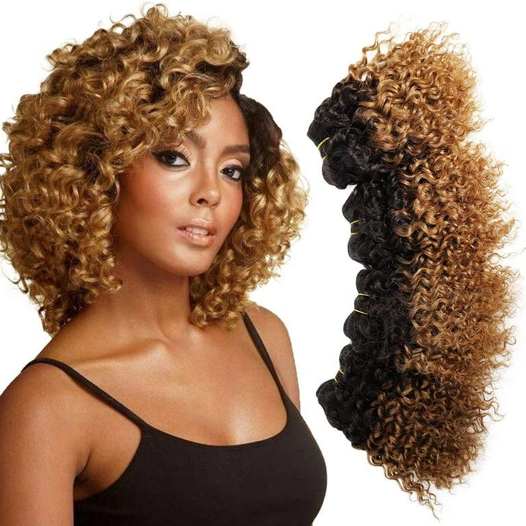 Ombre Brown Curly Human Hair Bundles 8 8 8 8 Inch Weave Bundles 12A Brazilian Virgin Hair Color 1B 30 Kinky Curly Weave Bundles Wet and Wavy for