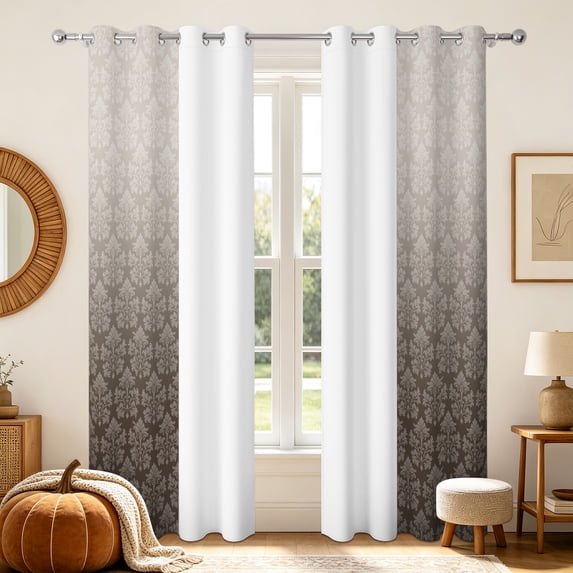 Ombre Brown Damask Blackout Curtains,Set Of 2,Grommet Top,Room Darking Thermal Insulated Window Drapes For Bedroom,42x63 inch