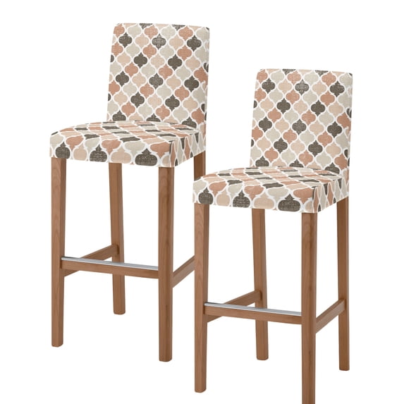 Ombre Brown Geometric Plaid Retro Abstract Morocco Gingham Bar Stool Covers Set of 2, Stretch Bar Chair Covers with Backs, Removable Pub Counter Height Chair Cover for Kitchen Dining Room Cafe