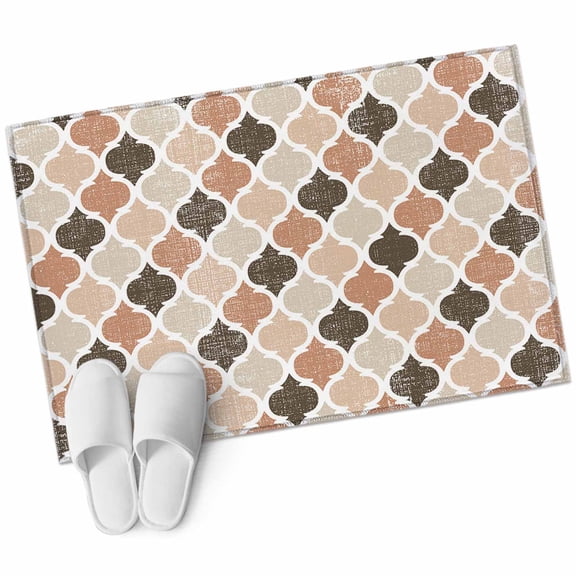 Ombre Brown Geometric Plaid Retro Abstract Morocco Gingham Bathroom Mat 2x3 FT, Non Slip Small Kitchen Mat, Washable Soft Backed Front Door Throw Rug Indoor Outdoor Doormat for Entryway Sink