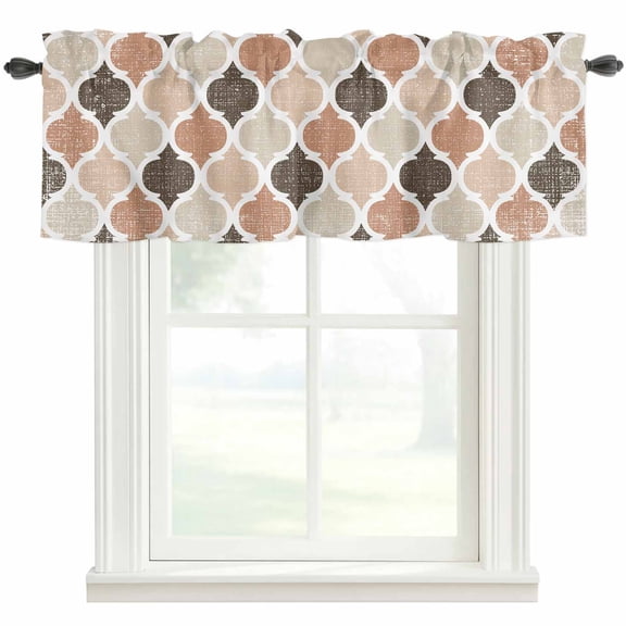 Ombre Brown Geometric Plaid Retro Abstract Morocco Gingham Curtain Valances for Windows, Kitchen Valance Window Treatment, Light Filtering Block Curtains for Bathroom/Bedroom/Living Room 42'' x 12''