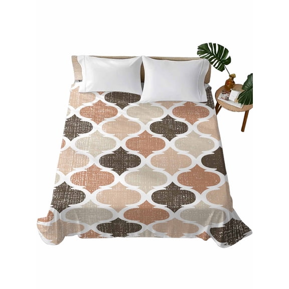 Ombre Brown Geometric Plaid Retro Abstract Morocco Gingham Flat Sheets Only King Size, Soft Breathable Bed Top Sheets for Mattress, Luxury Bedding Flat Sheets for Home Hotel Bedroom Bed Protection