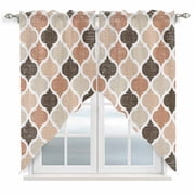 Ombre Brown Geometric Plaid Retro Abstract Morocco Gingham Kitchen Window Curtains, Swag Curtains Valance for Bedroom Living Room Bathroom, Rod Pocket Window Curtain Block Drapes 2 Panels 28"x36"