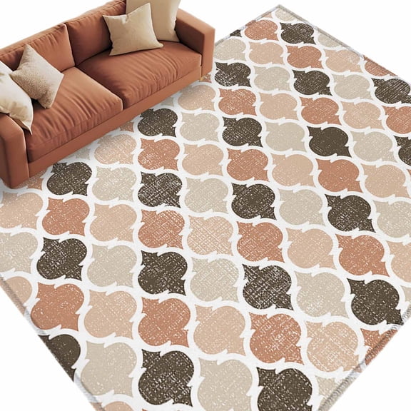 Ombre Brown Geometric Plaid Retro Abstract Morocco Gingham Large Area Rugs for Bedroom Living Room, Soft Non Slip Carpet Bedside Rug, Rectangular Floor Cover Kitchen Accent Rug 6'x9' for Office