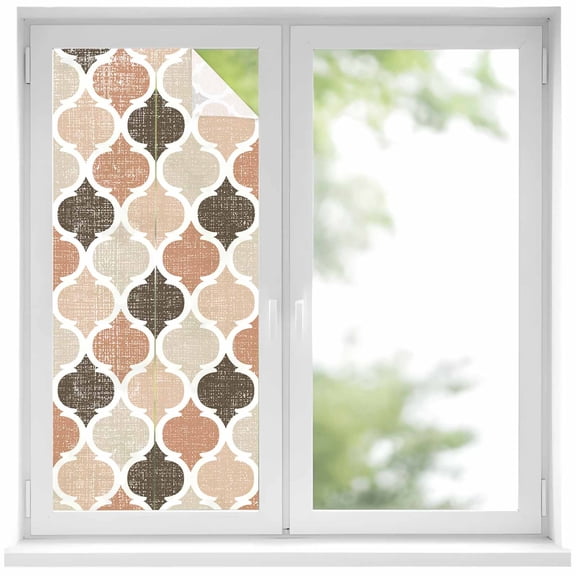 Ombre Brown Geometric Plaid Retro Abstract Morocco Gingham Privacy Window Film,Decorative Frosted Glass Window Film,Reusable Peel Stick Static Cling for Home Bathroom Office Glass Door 17.7"x39.3"