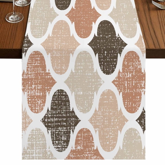 Ombre Brown Geometric Plaid Retro Abstract Morocco Gingham Short Table Runner 36 Inches Long,Cotton Linen Table Runners Dresser Scarves,Tabletop Scarf Furniture Cover for Home Dinner Party 13"x36"