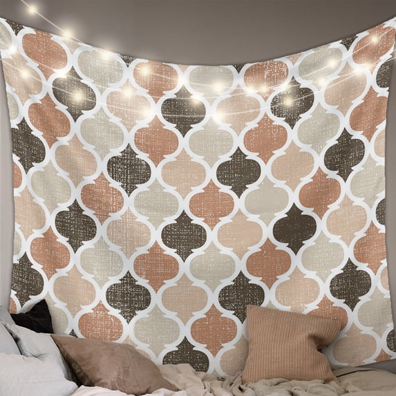 Ombre Brown Geometric Plaid Retro Abstract Morocco Gingham Tapestry for Bedroom Wall Hanging Tapestry, Ceiling Backdrop Tapestries Poster Blanket Wall Decor for Teens Room Living Room Dorm 59" x 90"