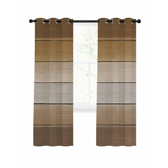 Ombre Brown Gray Wood Blackout Curtains 39 Inches Length, Gradient Country Rustic Grain Window Treatment Thermal Insulated Drapes for Bedroom Living Room 2 Panels 55x39 Inches