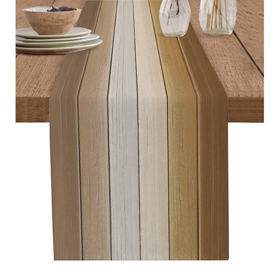 Ombre Brown Gray Wood Table Runners 72 Inches Long, Cotton Linen Fabric Table Runner Dresser Scarf, Gradient Country Rustic Grain Tablerunner for Party/Kitchen/Dinner/Wedding Decor 13''x72''