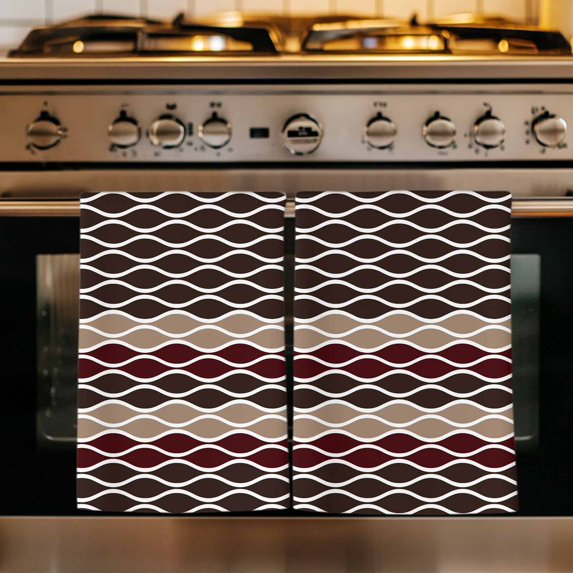 Ombre Brown Kitchen Towels Set of 3, Modern Abstract Waves Morocco Striped Absorbent Dish Towels for Kitchen, Microfiber Hand Towel, Quick Drying Tea Towel for Cleaning Decorative Dishcloths