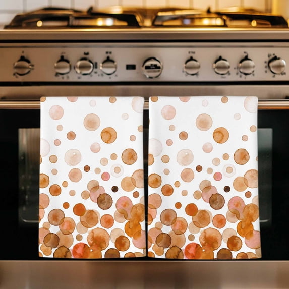 Ombre Brown Polka Dot Kitchen Towels Set of 4, Abstract Watercolor Geometric Absorbent Dish Towels for Kitchen, Microfiber Hand Towel, Quick Drying Tea Towel for Cleaning Decorative Dishcloths