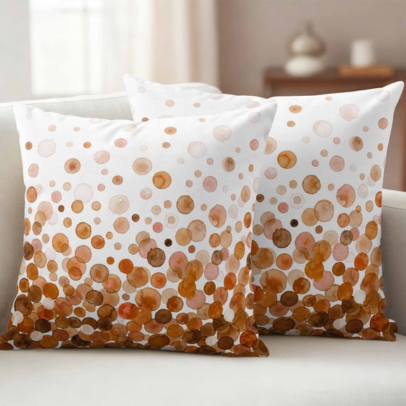 Ombre Brown Polka Dot Outdoor Waterproof Throw Pillow Covers 24x24 Set of 2, Abstract Watercolor Geometric Decorative Pillowcases Cushion Pillowcase for Couch Sofa Patio Outside Pillow Protector