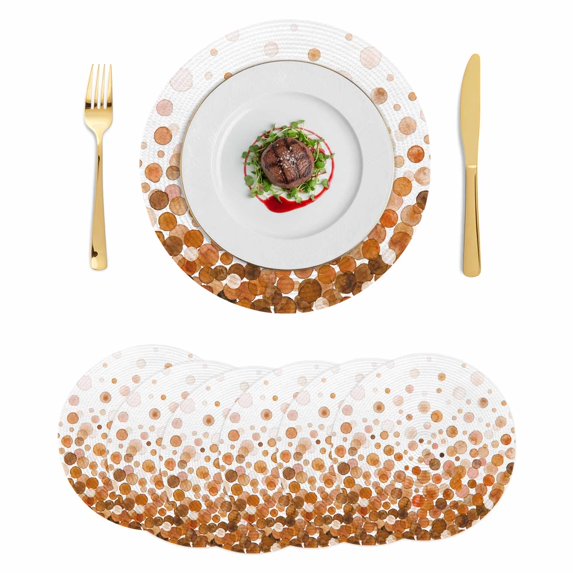 Ombre Brown Polka Dot Round 13 Inch Placemats Set of 6, Abstract Watercolor Geometric HeatResistant Non Slip Place Mats for Dining Table, Wipeable Braided Kitchen Table Mats for Housewarming
