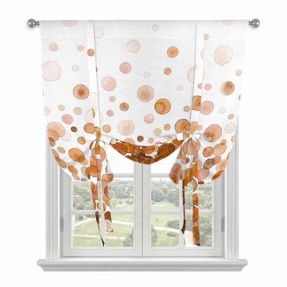 Ombre Brown Polka Dot Tie Up Curtains for Window, Thermal Insulated Balloon Shade Adjustable Rod Pocket Curtains Valance Panels for Kitchen Bathroom Cafe 52 x 63 Abstract Watercolor Geometric