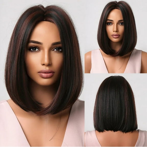 Ombre Brown Synthetic Wigs, Natural Looking Hair, Medium Length Wigs for Women