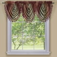 thumbnail image 1 of Ombre Burgundy Striped Modern Window Curtain Panel: Tasseled Waterfall Valance, 1 of 2