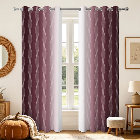 Ombre Burgundy Wave Blackout Curtains,2 Panels,63 Inch Length,Grommet Top,Thermal Insulated Window Drapes for Bedroom Living Room