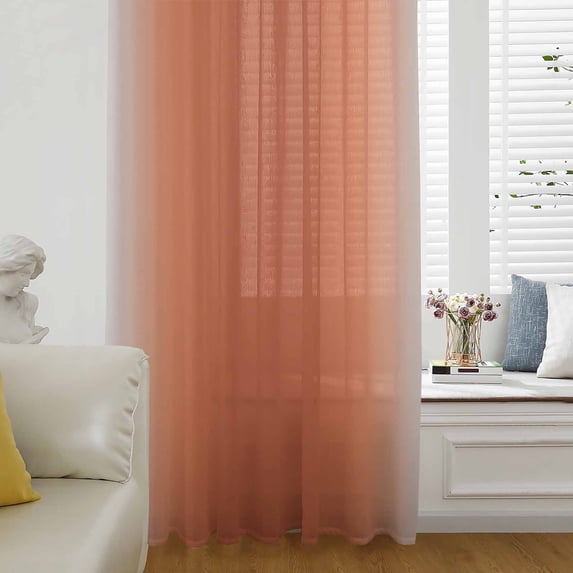 Ombre Burnt Orange Sheer Curtains 72 Inch Length, Light Filtering Voile Curtain Panel, Solid Color Gradient Minimalist Modern Rod Pocket Drapes Window Treatments for Living Room Bedroom 52"x72"
