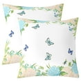 thumbnail image 1 of Ombre Butterfly Set of 2 Pillow Covers,Hydrangea Cushion Cases,Watercolour Floral Throw Pillow Covers,Graden Summer Nature Decorative Accent Pillow Cases Reversible Soft,Bedroom Decor 18x18 Inch, 1 of 5