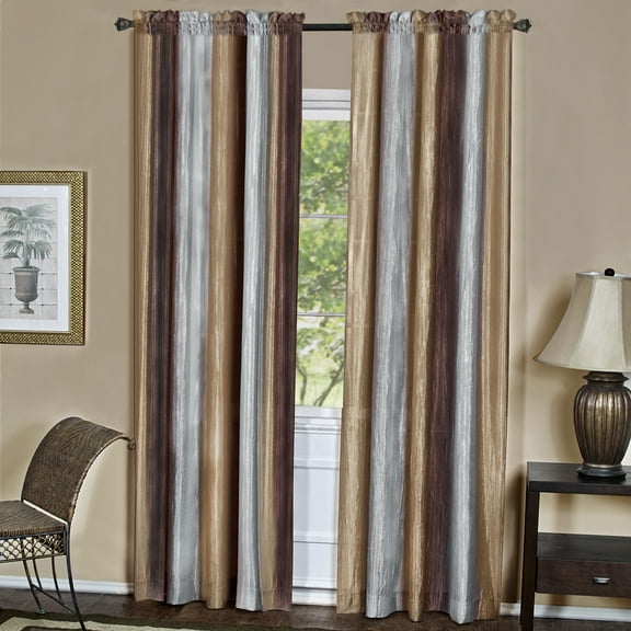 Ombre Chocolate Striped Modern Window Curtain Panel: 50" x 63", Rod Pocket Panel