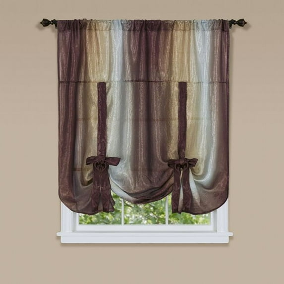 Ombre Chocolate Striped Modern Window Curtain Panel: 50" x 63", Tie-Up Shade