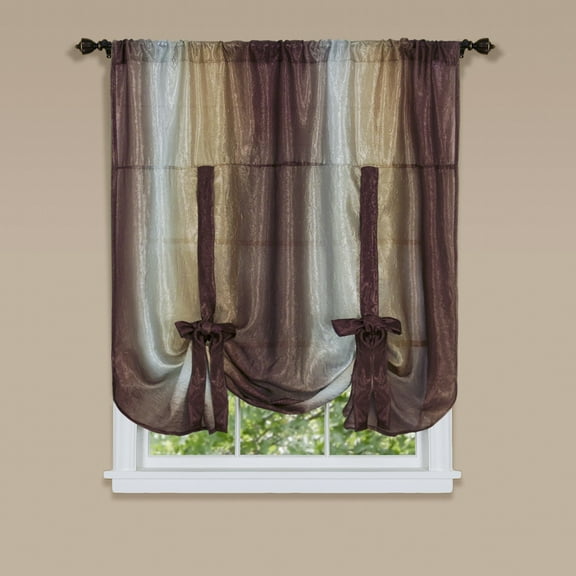 Ombre Chocolate Striped Modern Window Curtain Panel: 50" x 63", Tie-Up Shade