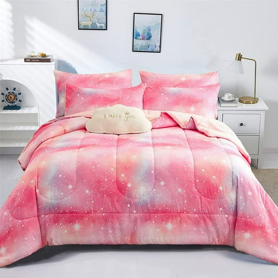 Ombre Comforter Set Size for Girls Colorful Bubbles Polka Dots Comforter for Kids Teen 3 Piece Orange Pink Purple Blue Gradient Pastel Bedding Set with 2 Pillow Case( )