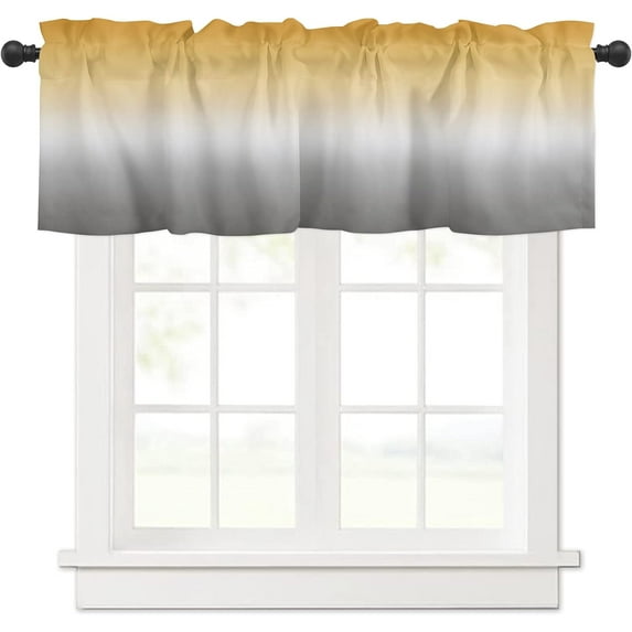 Ombre Curtain Valance Window Treatment Yellow Grey Ombre Decorative Rod Pocket Short Window Valance for Kitchen Windows Living Room Bathroom 54 x 18 Inch,1 Panel