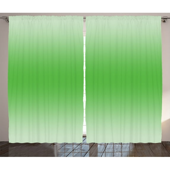 Ambesonne Ombre Curtains 2 Panel Set, Moss Leaf Spring Theme, 108" x 84", Green